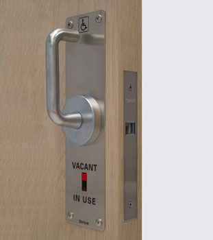 Accessible sliding door toilet lock
